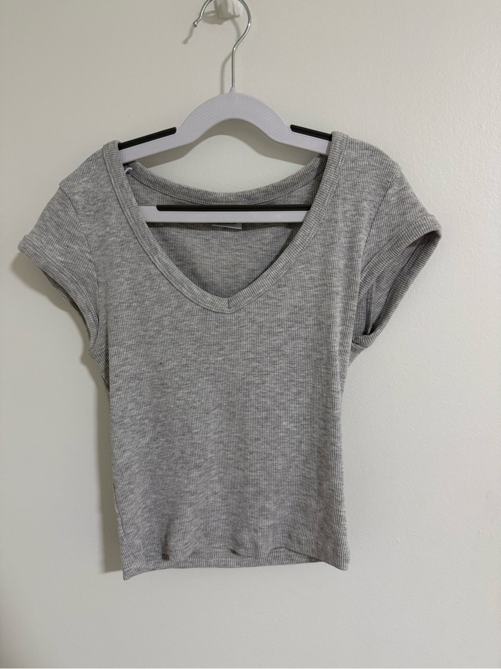 Bershka Gray Ribbed V-Neck Crop Top